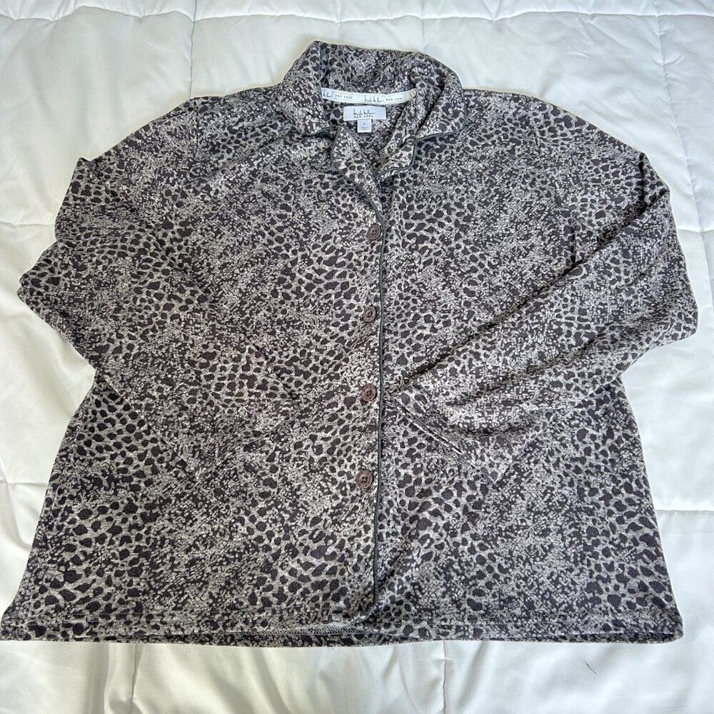 Nicole Miller New York Pajama Top Womens Large L Gray Button Down Longâ Sleeve